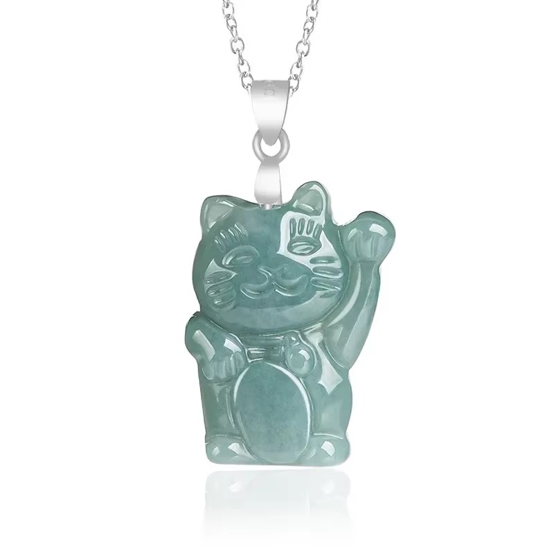 Vintage Fashion Ai - Burmese Blue Jade Fortune Cat Pendant