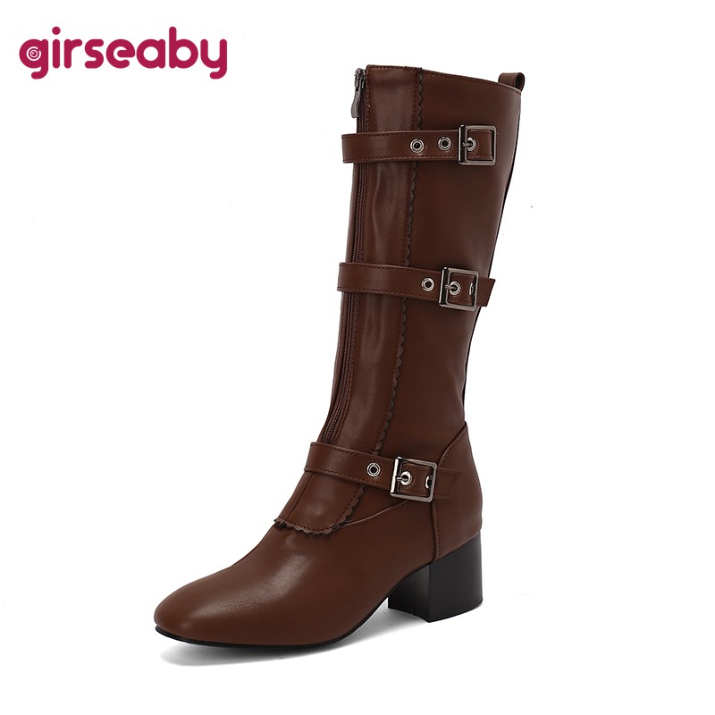 Vintage And Modern Fashion - Girseaby Fashion Brown Black Women Knee