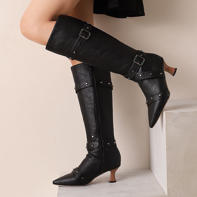Vintage And Modern Fashion - Girseaby Ladies Knee Length Booties Pointed