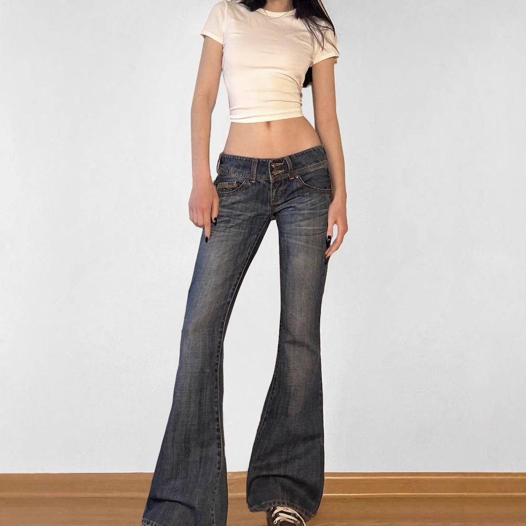 Mom Jean High Rise - Vintage y2k Flared Jeans Retro Button-up