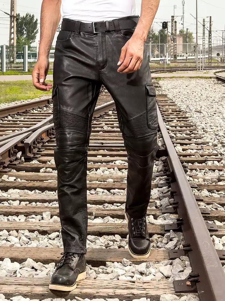 Retro Track Pant - Black Winter Leather Trousers Men Vintage