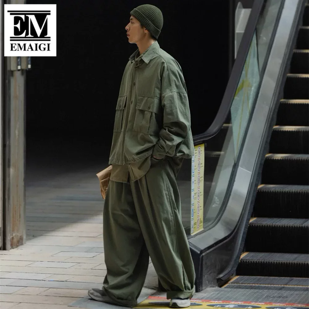 Retro Track Pant - Men Japan Streetwear Vintage Solid Cotton