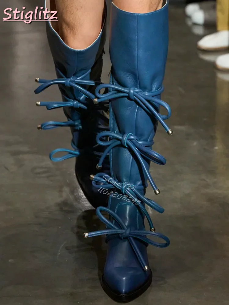 Lace-up Knee-high Boots Solid  - огляд і ціна Vintage And Modern Fashion