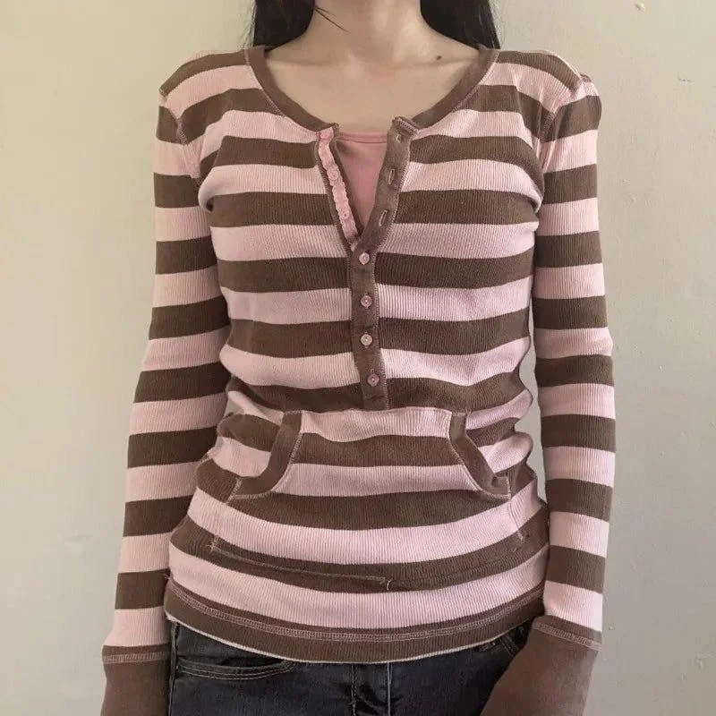 Winter T-shirt Stripe Fake 2Pi - огляд і ціна Vintage Fashion Korea